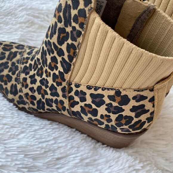 NEW TOMS Sadie Suede Wedge Leather Wedge Bootie Leopard Print Side Zip Boots - Picture 7 of 10